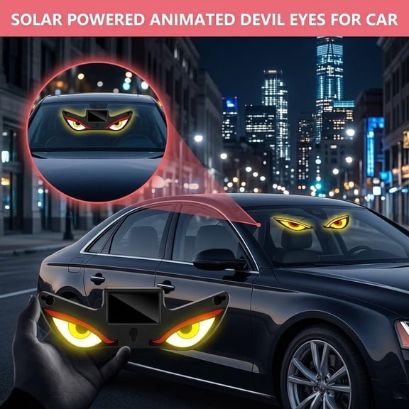 Rongyun Solar Demon Eye LED Car Window Light, No Drill Solar and USB Powered Devil Eyes Warning Lights for Cars Windshield Rear Window, Waterproof Eyes Animated for Suvs Trucks Vans