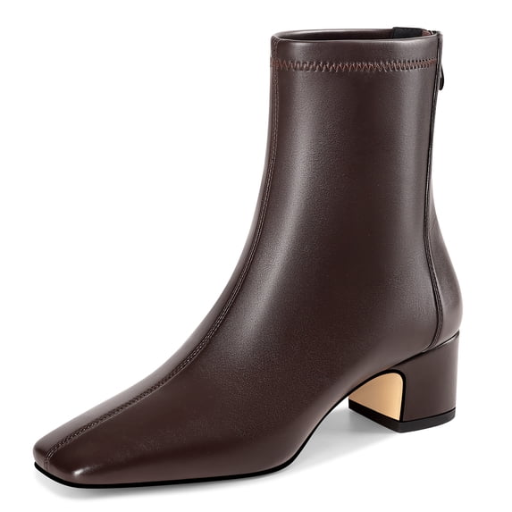 RONILURN Ankle Boots for Women Low Heel Square Toe Booties with Back Zip Up