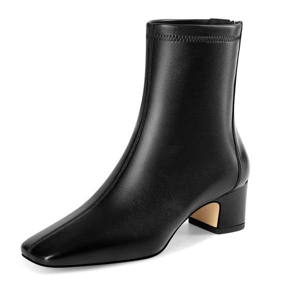 RONILURN Ankle Boots for Women Low Heel Square Toe Booties with Back Zip Up