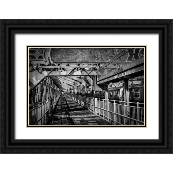 Ronin 18x13 Black Ornate Wood Framed with Double Matting Museum Art Print Titled - New York Train