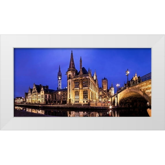 Ronin 24x14 White Modern Wood Framed Museum Art Print Titled - Ghent Skyline