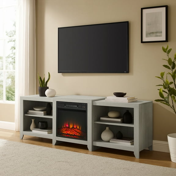 Ronin 69" Low Profile Tv Stand W/Fireplace Whitewash