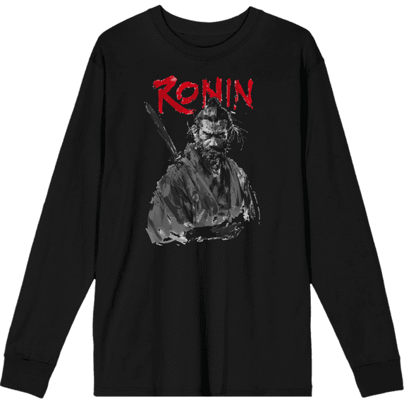 Ronin Samurai Adult Black Crew Neck Long Sleeve Tee-Medium