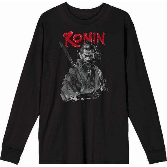 Ronin Samurai Adult Black Crew Neck Long Sleeve Tee-XL