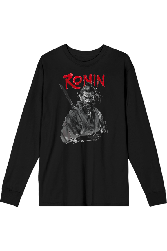 Ronin Samurai Adult Black Crew Neck Long Sleeve Tee-XXL