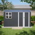 thumbnail image 1 of Roninkier 10x8 FT Outdoor Steel Storage Shed, Heavy Duty Weather-Resistant Metal Tool Garden Shed with Clear Window & Lockable Doors Floor Frame Base for Backyard, Patio, Lawn, Gray, 1 of 9