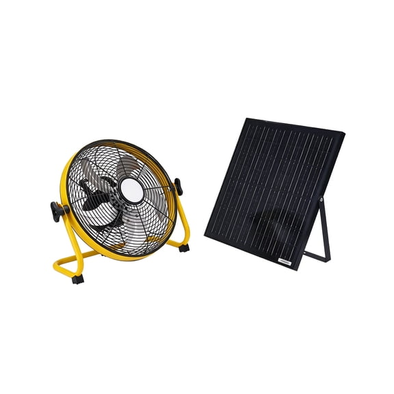 Roninkier 12" Solar Rechargeable Floor Fan with 30W Adjustable Panel, 3-Speed Buttons, Dual Power (Adapter Included), 1500mAh Battery & USB Port for Patio, Garage & Camping