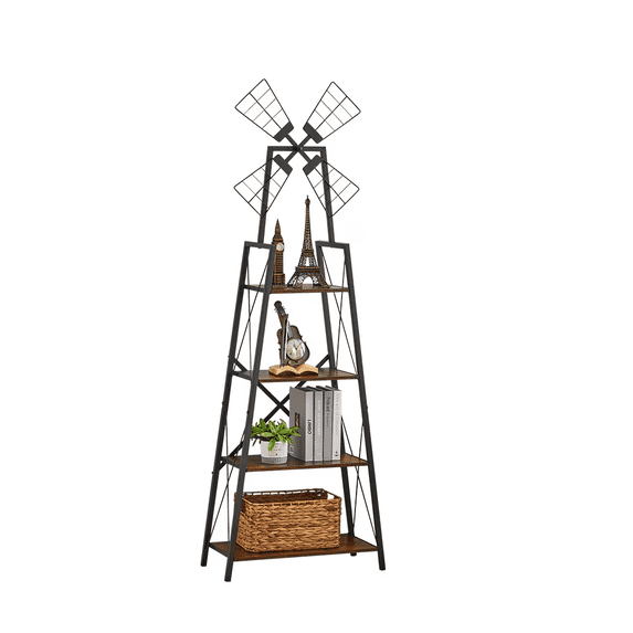 Roninkier 4-Tier Bookshelf, Windmill Display Storage Shelves with Metal Frame for Living Room