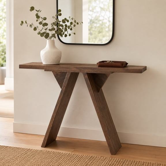 Roninkier 43.4" Modern Narrow Console Table, Sturdy V-Shaped Base Entryway Table with 80 LBS Capacity, Slim Sofa Table for Hallway Living Room Behind Couch