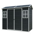 thumbnail image 1 of Roninkier 4x8 ft Resin Outdoor Storage Shed with Floor，2 Windows and Doors for Patio, Black, 1 of 8