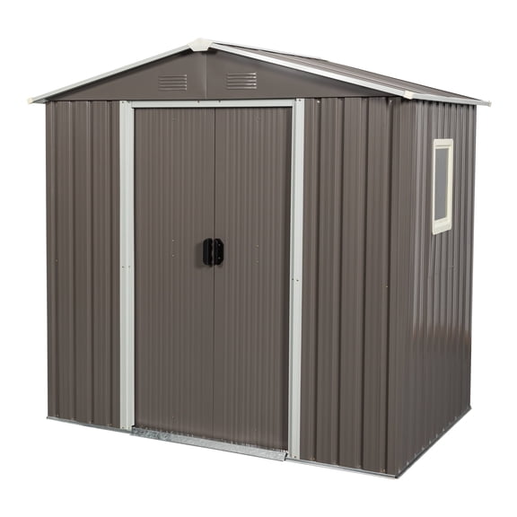 Roninkier6x5ft Outdoor Metal Storage ShedWith WindowSliding Doors for GardenGray