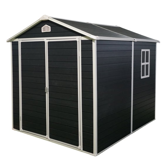 Roninkier 6x8 ft Resin Outdoor Lockable Storage Shed Kit with window and Floor for Patio ,Black