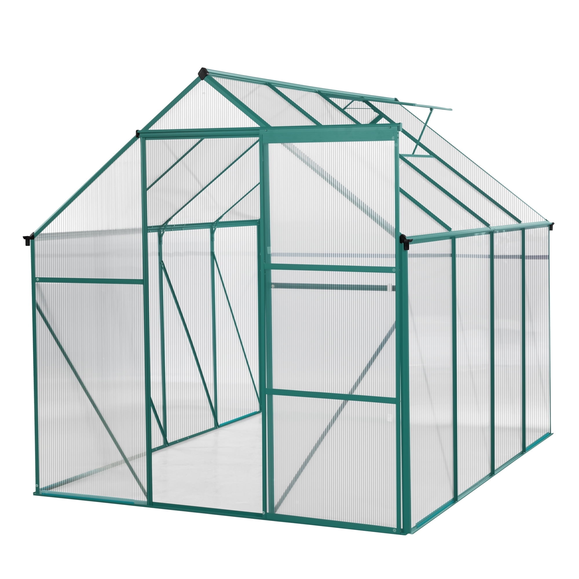 Roninkier 6x8 ft Walk-in Polycarbonate Greenhouse with Aluminum Fram for Backyard in All Season，Green