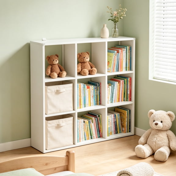 Roninkier Heavy-Duty Metal Cube Bookshelf, White Storage Organizer Display Rack Bookcase for Living Room, Home Office, Entryway