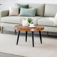 thumbnail image 1 of Roninkier Natural Wood Grain Texture Round Coffee Table - Diameter 23.6 Inches, Black Sprayed Metal Leg, 1 of 7