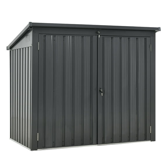 Roninkier Stainless Galvanized Outdoor Garbage Bin Shed Stores 2 Trash Cans for Garden, Black