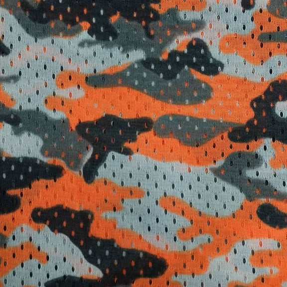 Ronit Textile Orange Football Mesh Jersey Camouflage Print by Yard (36"X60")