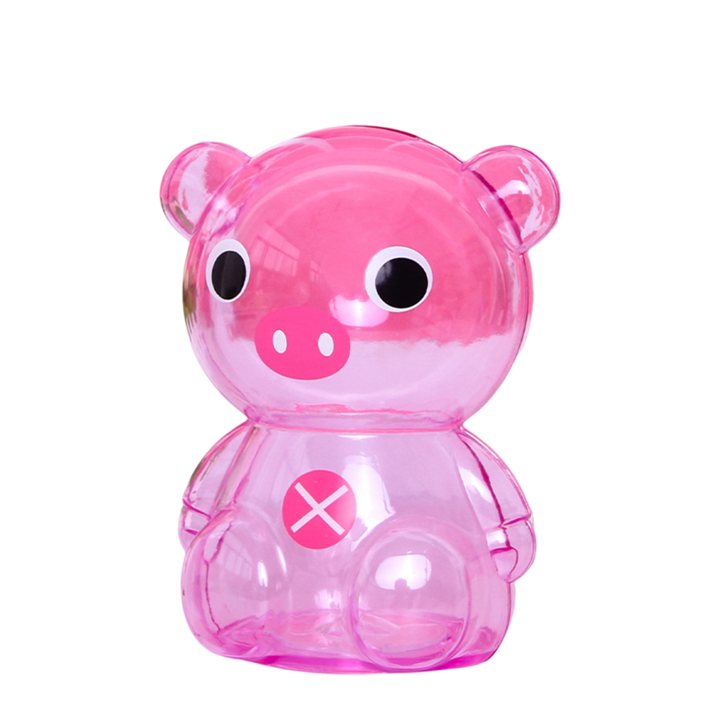 Cartoon Bear Piggy Bank – Transplastic Money Box For Kids, Red, 8.2x6.8 Inch, Fun Savings Bank For Coins & Bills