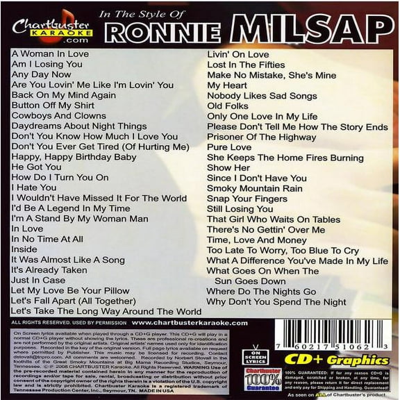 Ronnie Milsap Chartbuster Karaoke 3 CDG Set 50 Songs