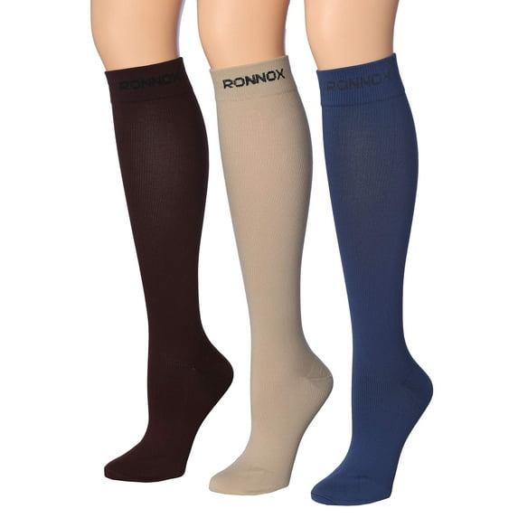 Ronnox Compression Socks for Men & Women Colorful Patterned Knee High Socks (16-20 mmHg / 12-14 mmHg) 3-Pairs