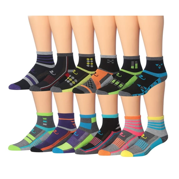 Ronnox Men's 12-Pairs Running & Athletic Sports Performance Ankle/Quarter Socks MRQ02-AB-SM