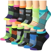 Ronnox Women's 12-Pairs Low Cut Running & Athletic Performance Tab Socks (X-Small/Small (womens shoe: 5 6 7), Sporty Stripes) RLT14-AB-XS