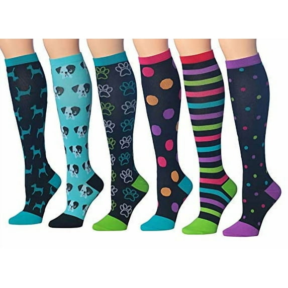 Ronnox Women's 3 Or 6-Pairs Colorful Patterned Knee High Graduated Compression Socks