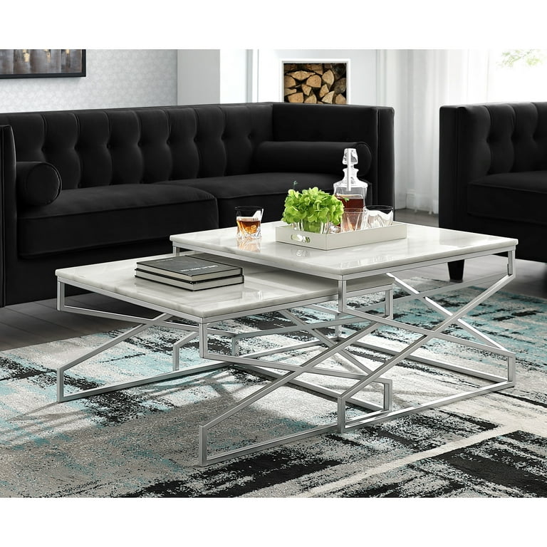 White coffee table 2024 with silver legs