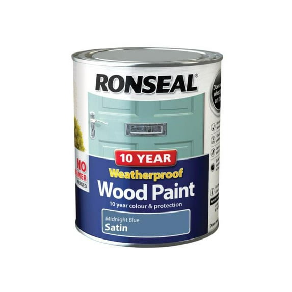 Ronseal - 10 Year Weatherproof Wood Paint Midnight Blue Satin 750ml