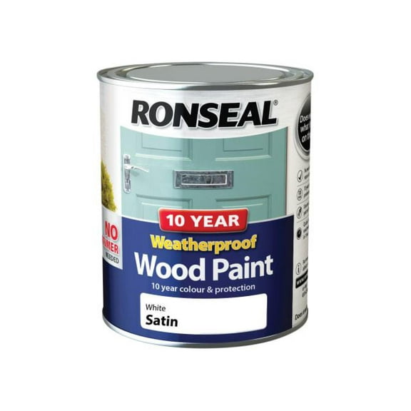 Ronseal - 10 Year Weatherproof Wood Paint White Satin 750ml