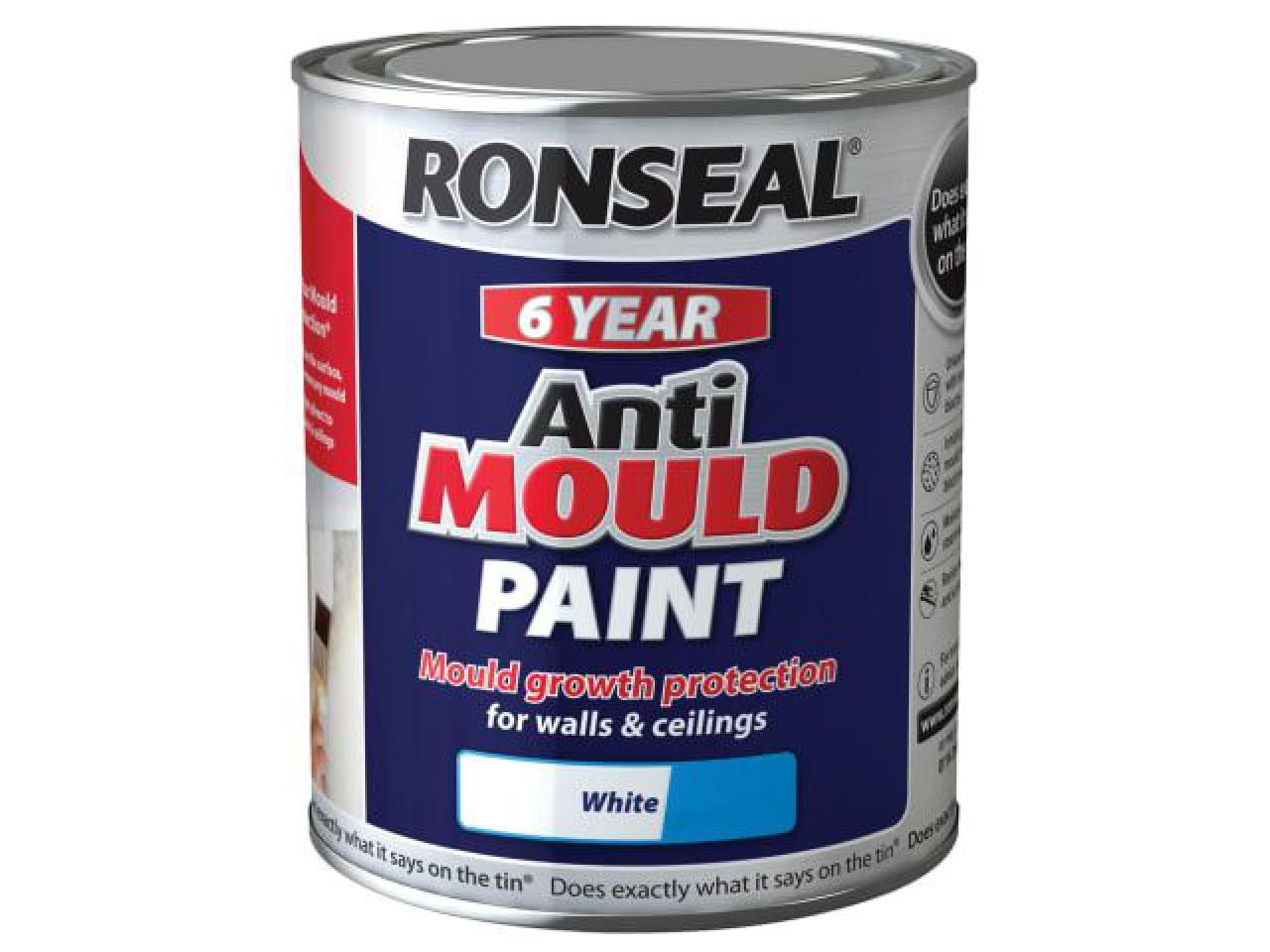 Ronseal - 6 Year Anti Mould Paint White Matt 750ml