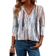 thumbnail image 1 of Ronuti 3/4 Length Sleeve Womens Tops V Neck Tunic Shirts Loose Curved Hem Blouses Dressy Casual M-3XL, 1 of 9