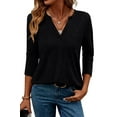 thumbnail image 1 of Ronuti 3/4 Length Sleeve Womens Tops V Neck Tunic Shirts Loose Curved Hem Blouses Dressy Casual M-3XL, 1 of 9