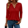 thumbnail image 1 of Ronuti 3/4 Length Sleeve Womens Tops V Neck Tunic Shirts Loose Curved Hem Blouses Dressy Casual M-3XL, 1 of 9