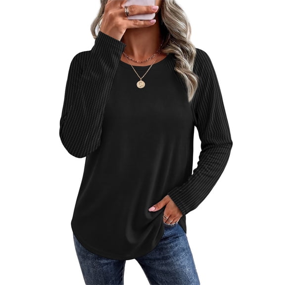 Ronuti Lightweight Sweatshirt for Women Fall Long Sleeve Shirts Fashion Casual Crew Neck Pullover Tops