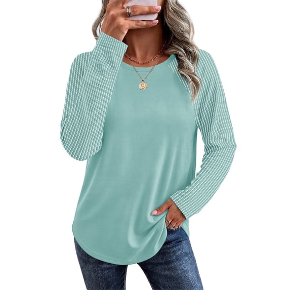 Ronuti Lightweight Sweatshirt for Women Fall Long Sleeve Shirts Fashion Casual Crew Neck Pullover Tops