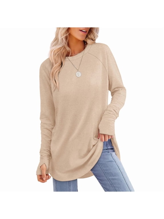 Long Sleeve Shirts for Women Crewneck Basic Loose Tunic Tops Fall Outfits for Women 2026