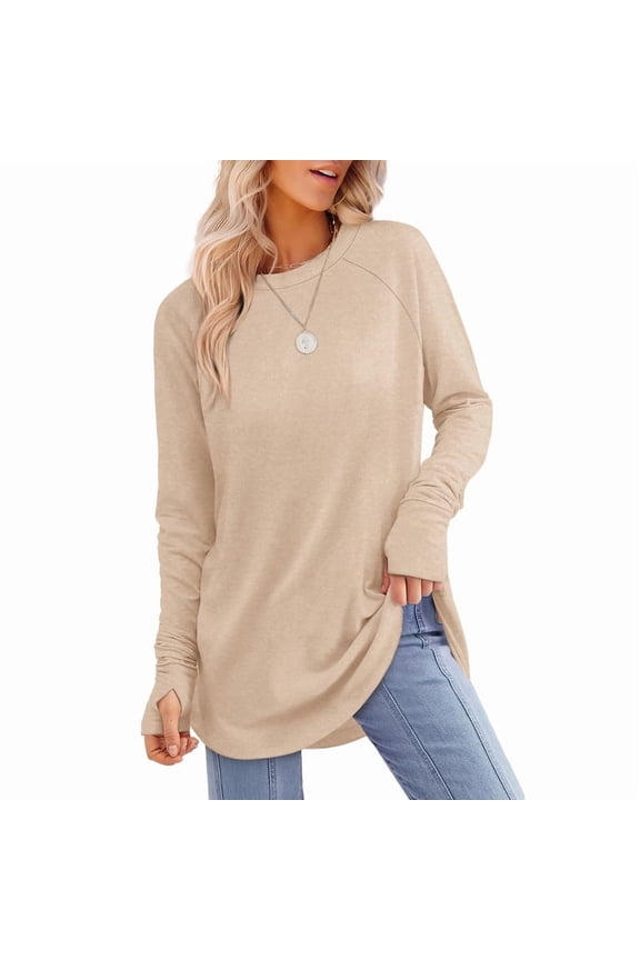 Long Sleeve Shirts for Women Crewneck Basic Loose Tunic Tops Fall Outfits for Women 2026