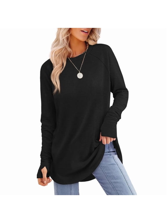 Long Sleeve Shirts for Women Crewneck Basic Loose Tunic Tops Fall Outfits for Women 2026