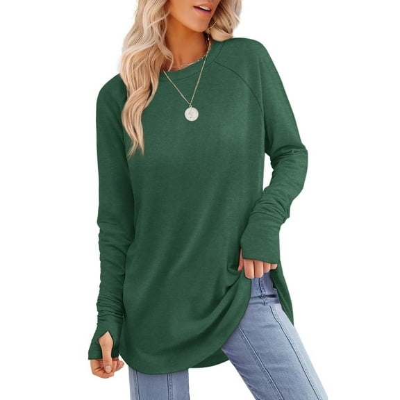 Ronuti Long Sleeve Shirts for Women Crewneck Basic Loose Tunic Tops Fall Outfits for Women 2025
