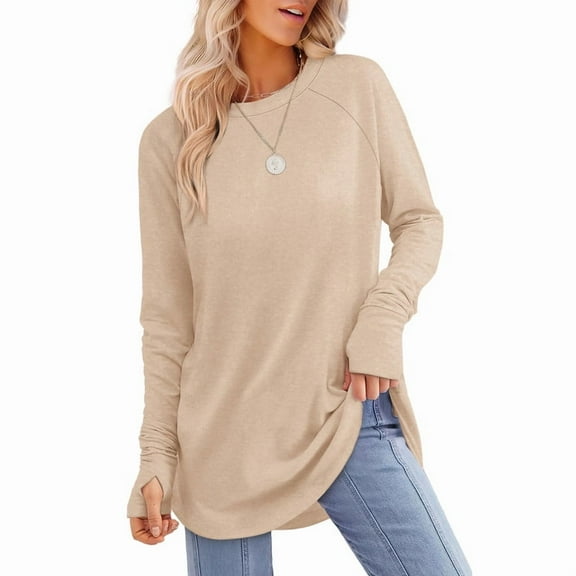 Ronuti Long Sleeve Shirts for Women Crewneck Basic Loose Tunic Tops Fall Outfits for Women 2025