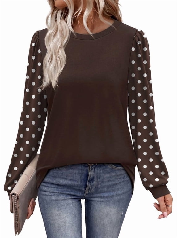 Long Sleeve Shirts for Women Crewneck Casual Tops Fashion Fall Clothes Color Block