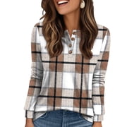 Ronuti Winter Long Sleeve Shirts for Women Henley Fall Womens Tops Crew Neck Blouses Dressy Casual Winter Clothes M-3Xl