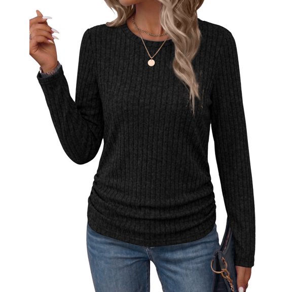 Ronuti Long Sleeve Shirts for Women Lightweight Crew Neck Sweaters Fall Womens Fashion Tunic Tops Fashion Clothes