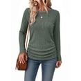 thumbnail image 1 of Ronuti Long Sleeve Shirts for Women Side Ruched Ribbed Knit Crewneck Fall Tops, 1 of 10