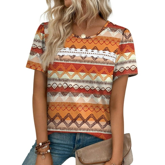 Ronuti Plus Size Tops for Women Tunic Floral Casual Short Sleeves T Shirts Flowy Blouses