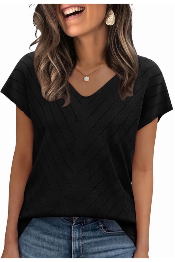 Blouses for Women V Neck Summer Tops Short Sleeve Womens Blouses Spring Business Casual Shirts Sweaters