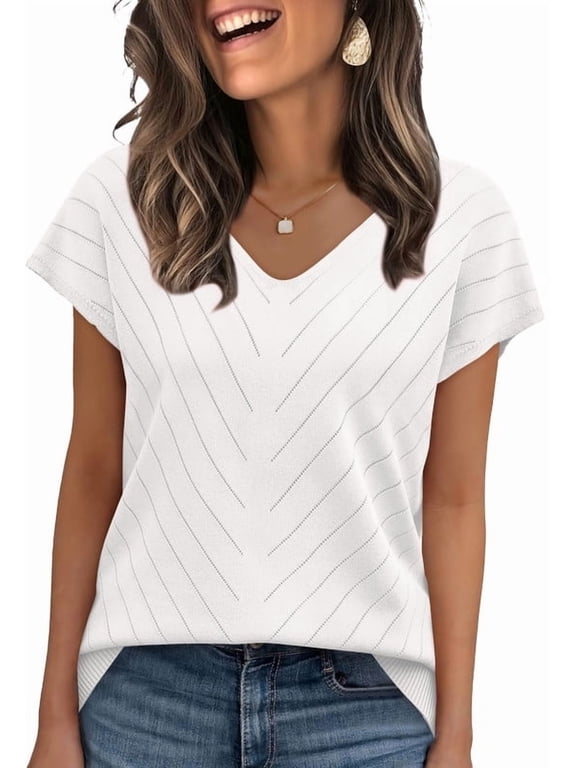 Blouses for Women V Neck Summer Tops Short Sleeve Womens Blouses Spring Business Casual Shirts Sweaters