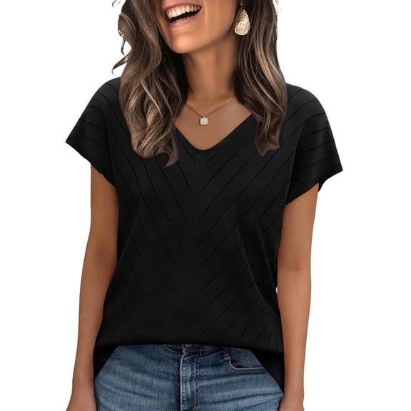 Ronuti Blouses for Women V Neck Summer Tops Short Sleeve Womens Blouses Spring Business Casual Shirts Sweaters