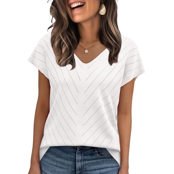 Ronuti Blouses for Women V Neck Summer Tops Short Sleeve Womens Blouses Spring Business Casual Shirts Sweaters